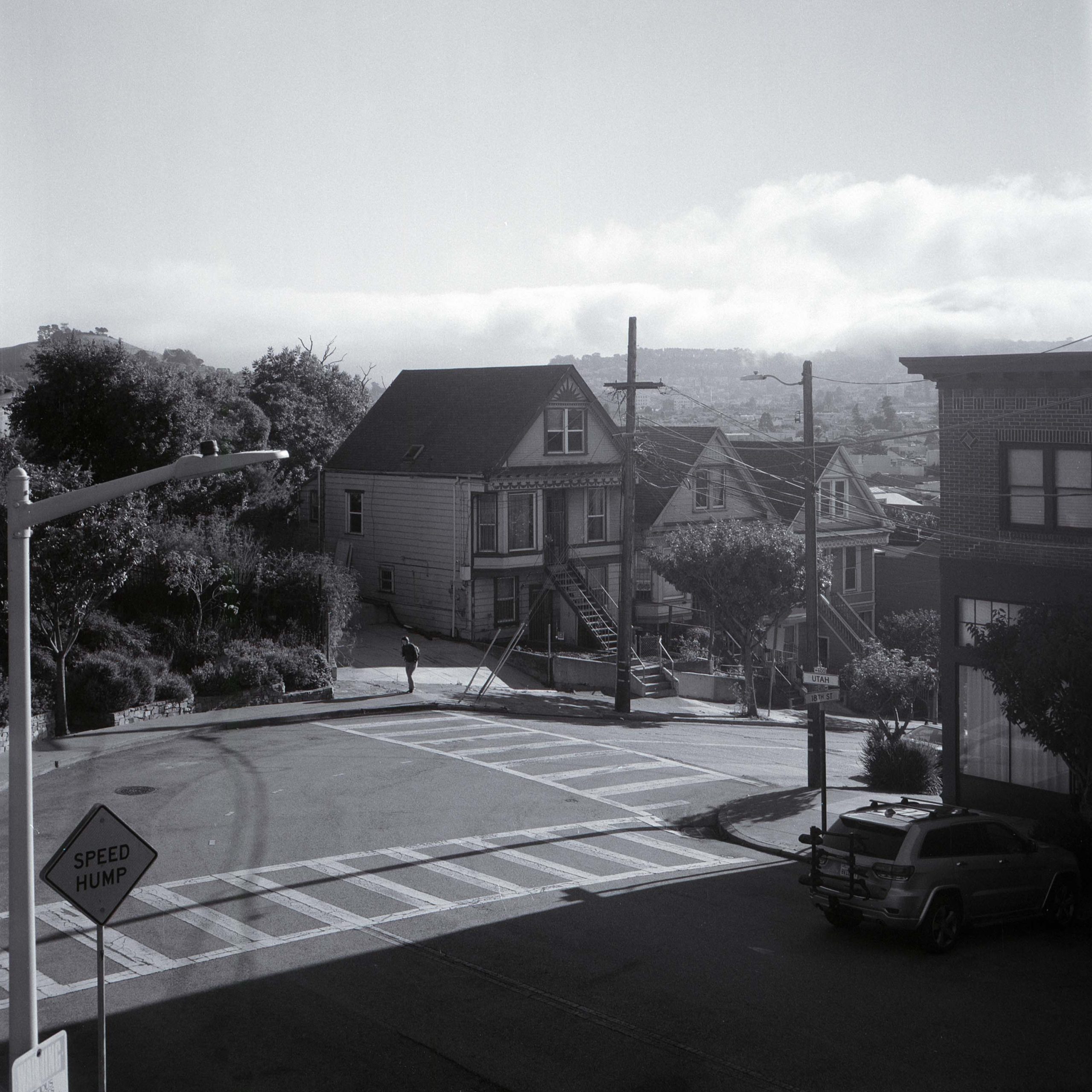 Houses on top of a large hill in San Francisco